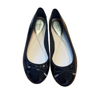 Alfani Step N Flex Ajada Black Patent Ballet Flats Womens 6.5M Round Toe Bow